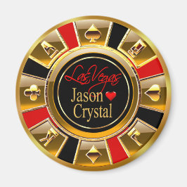 Las Vegas Deluxe Gold & Red Casino Chip Favor Magneet