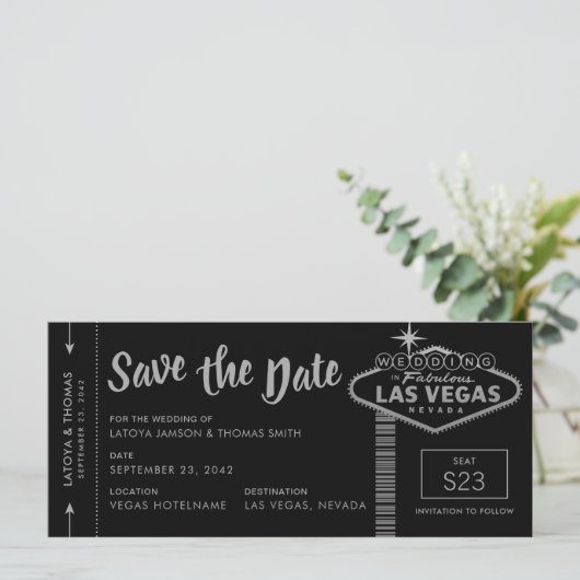 Las Vegas Destination Boarding Pass Save the Date (Staand voorkant)