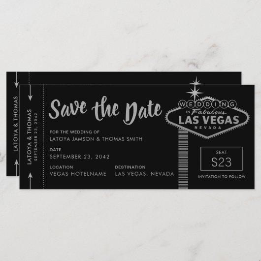 Las Vegas Destination Boarding Pass Save the Date (Voorkant / Achterkant)