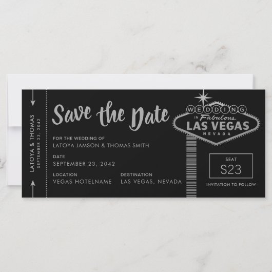 Las Vegas Destination Boarding Pass Save the Date (Voorkant)