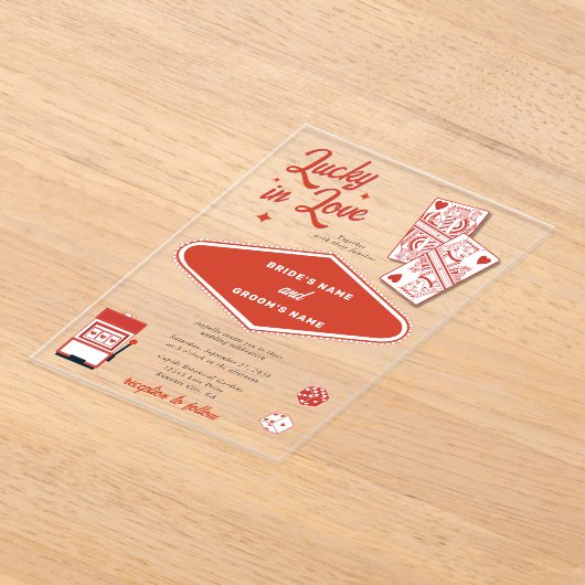 Las Vegas Destination Casino Lucky in Love Wedding Acryl Uitnodigingen (Laagn)