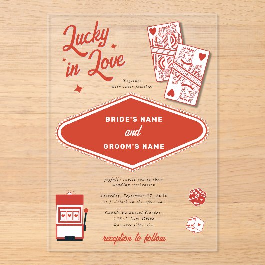 Las Vegas Destination Casino Lucky in Love Wedding Acryl Uitnodigingen (Voorkant)