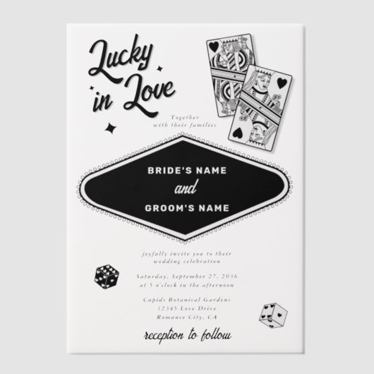 Las Vegas Destination Casino Lucky in Love Wedding Vellum Uitnodigingen (Voorkant)