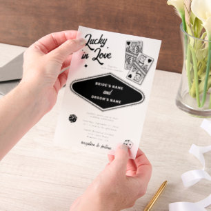 Las Vegas Destination Casino Lucky in Love Wedding Vellum Uitnodigingen