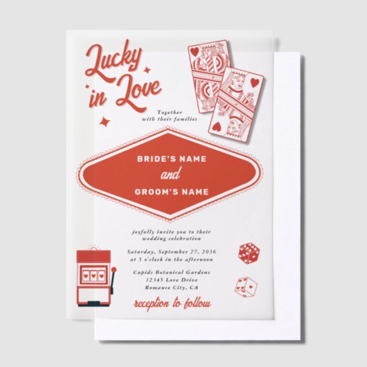 Las Vegas Destination Casino Lucky in Love Wedding Vellum Uitnodigingen (Offset)