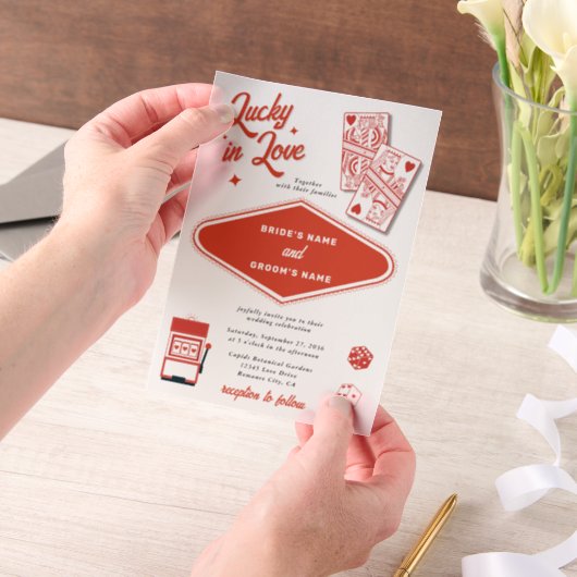 Las Vegas Destination Casino Lucky in Love Wedding Vellum Uitnodigingen (Draagbaar)