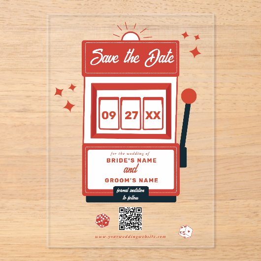 Las Vegas Destination Casino Slot Machine Wedding Acryl Uitnodigingen (Voorkant)