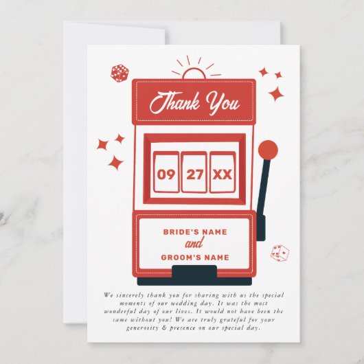 Las Vegas Destination Casino Slot Machine Wedding Bedankkaart (Voorkant)