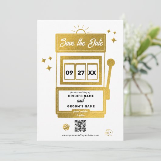 Las Vegas Destination Casino Slot Machine Wedding Save The Date (Staand voorkant)