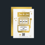 Las Vegas Destination Casino Slot Machine Wedding Save The Date<br><div class="desc">Een unieke hand getekend Las Vegas Casino thema bruiloft ontwerp. Een moderne bestemming Las Vegas,  Nevada bruiloft thema met speelkaarten,  casino gokken thema illustraties. Een faux gouden Las Vegas bruiloft opslaan van de datum kaart ontwerp ideaal voor casino thema bruiloften. Bijpassende huwelijksuitnodigingen en andere briefpapier items zijn ook beschikbaar.</div>