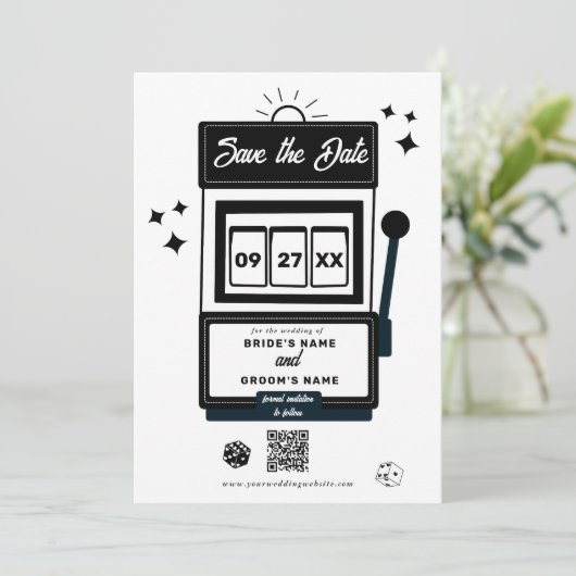 Las Vegas Destination Casino Slot Machine Wedding Save The Date (Staand voorkant)