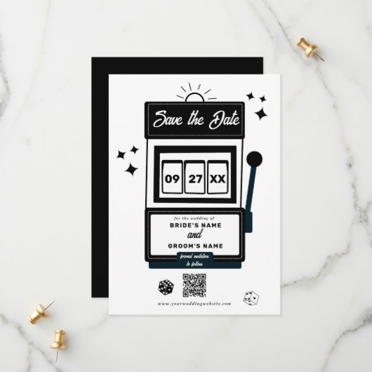Las Vegas Destination Casino Slot Machine Wedding Save The Date (Voorkant / Achterkant in situ)