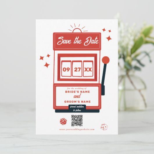 Las Vegas Destination Casino Slot Machine Wedding Save The Date (Staand voorkant)