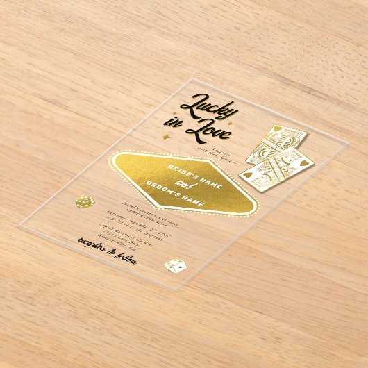 Las Vegas Destination Casino Wedding Lucky in Love Acryl Uitnodigingen (Laagn)