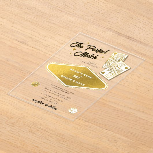 Las Vegas Destination Perfect Match Wedding Gold Acryl Uitnodigingen (Laagn)
