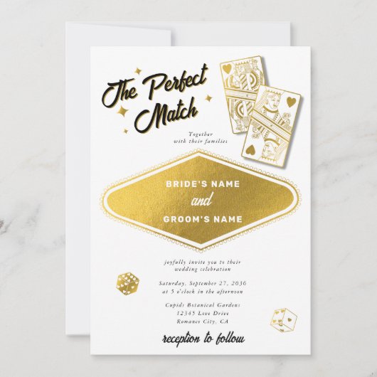 Las Vegas Destination Perfect Match Wedding Gold Kaart (Voorkant)