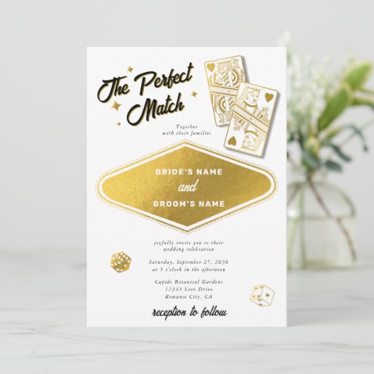 Las Vegas Destination Perfect Match Wedding Gold Kaart (Staand voorkant)