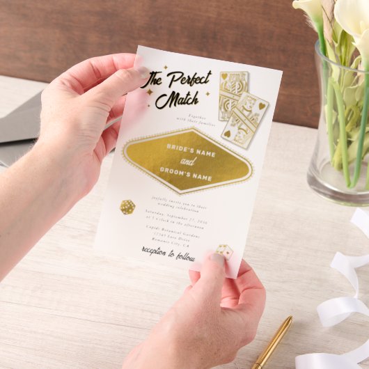 Las Vegas Destination Perfect Match Wedding Gold Vellum Uitnodigingen (Draagbaar)