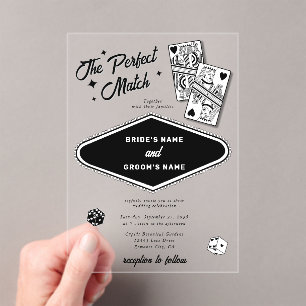 Las Vegas Destination Perfect Match Wedding Zwart Acryl Uitnodigingen