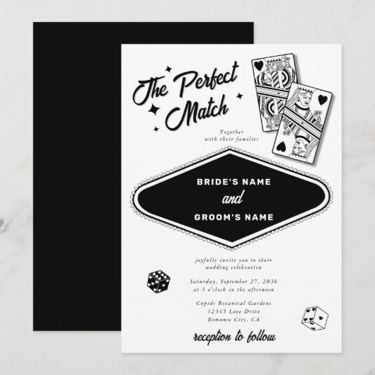 Las Vegas Destination Perfect Match Wedding Zwart Kaart (Voorkant / Achterkant)
