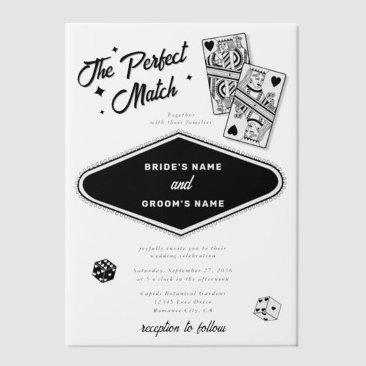Las Vegas Destination Perfect Match Wedding Zwart Vellum Uitnodigingen (Voorkant)