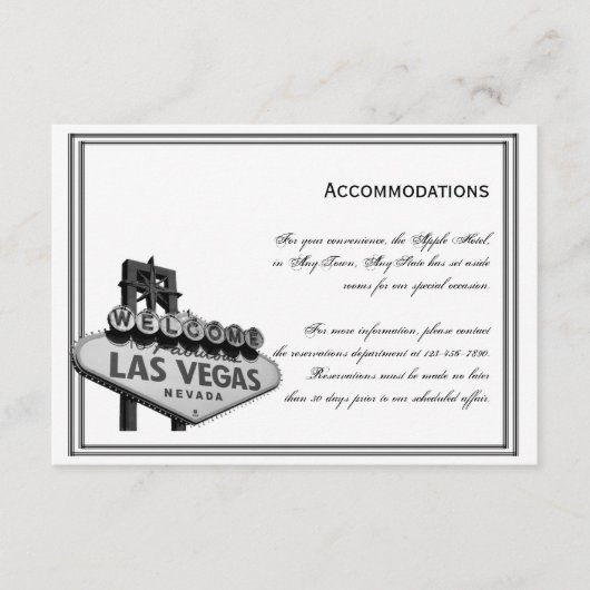 Las Vegas Destination Wedding Accomodations Informatiekaartje (Voorkant)