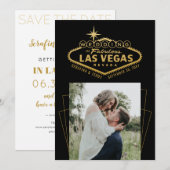 Las Vegas Destination Wedding Black Gold Foto Save The Date (Voorkant / Achterkant)