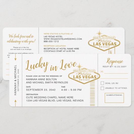 Las Vegas Destination Wedding Boarding Pass Ticket Kaart (Voorkant / Achterkant)
