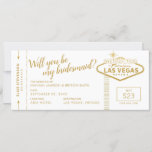 Las Vegas Destination Wedding Bridesmaid Voorstel<br><div class="desc">Unieke Las Vegas Destination Wedding "zal je mijn bruidsmeisje zijn" kaart in de vorm van een instapkaart met een kaartje met het geweldige Las Vegas marquee-teken in faux gold and white. Ze kunnen hier geen nee tegen zeggen! Maak je geen zorgen als je nog niet alle details kent, voer je...</div>