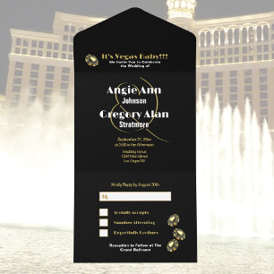 Las Vegas Destination Wedding Elegant Black Gold All In One Uitnodiging
