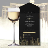 Las Vegas Destination Wedding Elegant Black Gold All In One Uitnodiging