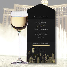 Las Vegas Destination Wedding Elegant Black Gold All In One Uitnodiging