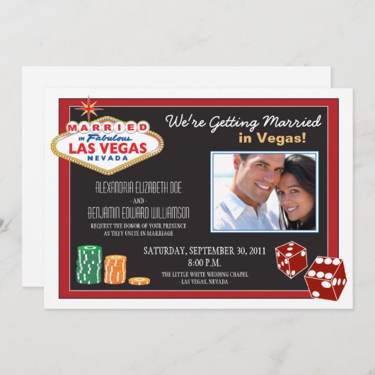 Las Vegas Destination Wedding Invitation (rood) Kaart (Voorkant / Achterkant)
