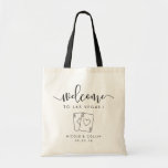 Las Vegas Destination Wedding Welcome Bag Tote Bag<br><div class="desc">Welkom gasten bij je Las Vegas bruiloft of met deze leuke persoonlijke canvas tassen. Het ontwerp kenmerkt "welkom"in modern handgeschreven kalligrafiekmanuscript,  met ruimte om met uw trouwplaats,  namen en datum te personaliseren. Een illustratie van een paar ozen voltooit het ontwerp voor een leuk en lichtthearted Vegas casino-thema.</div>