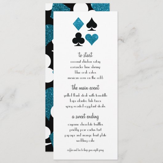 Las Vegas Destiny Blue Glitter Bruiloft Menu (Voorkant / Achterkant)