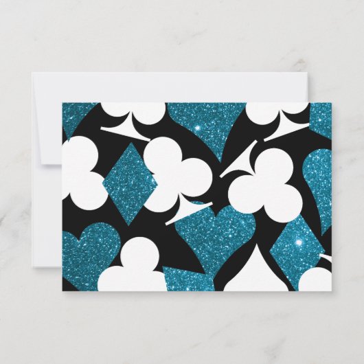 Las Vegas Destiny bruiloft RSVP Turquoise Glitter (Achterkant)