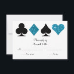 Las Vegas Destiny bruiloft RSVP Turquoise Glitter Kaartje<br><div class="desc">Deze bruiloft uitnodiging heeft een elegante typografie en een accent van grafische kaart pakken in wit en malibu blauwe faux glitter. Perfect voor een Las Vegas bruiloft in een kleine kapel van de strip,  alles wat je nodig hebt is liefde en een getuige of twee!</div>