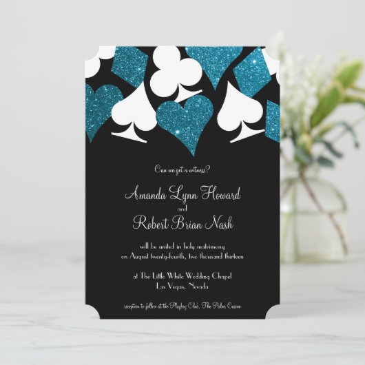 Las Vegas Destiny Malibu Blauwe Glitter Bruiloft Kaart (Staand voorkant)