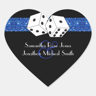 Las Vegas Dice Royal Blue Faux Glitter Bruiloft Hart Sticker