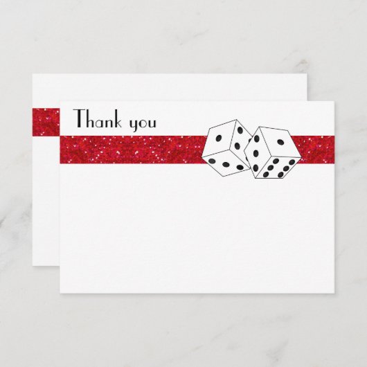 Las Vegas Dice Theme Flat Dank je Rood Notitiekaartje (Voorkant / Achterkant)