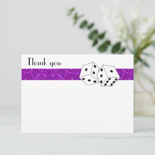 Las Vegas Dice Theme Flat Dank u Paarse Bedankkaart (Staand voorkant)