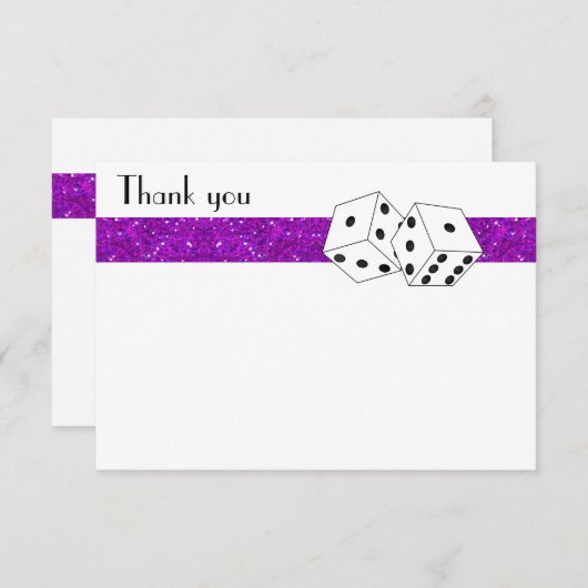 Las Vegas Dice Theme Flat Dank u Paarse Bedankkaart (Voorkant / Achterkant)