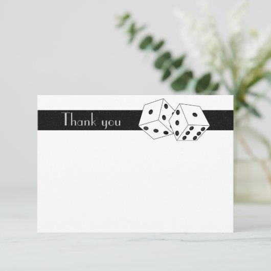 Las Vegas Dice Theme Flat Dank u Wit & Zwart Bedankkaart (Staand voorkant)