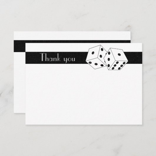 Las Vegas Dice Theme Flat Dank u Wit & Zwart Bedankkaart (Voorkant / Achterkant)