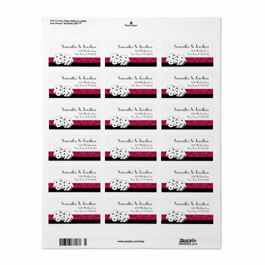 Las Vegas Dice Theme Heet Wit Roze Glitter Look Etiket (Full Sheet)