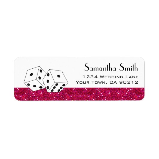 Las Vegas Dice Theme Hot Pink Faux Glitter Etiket (Voorkant)