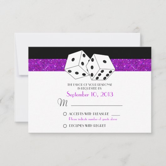Las Vegas Dice Theme RSVP Paarse Faux Glitter (Voorkant)