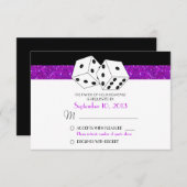 Las Vegas Dice Theme RSVP Paarse Faux Glitter (Voorkant / Achterkant)
