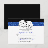 Las Vegas Dice Theme RSVP Royal Blue Faux Glitter Kaartje (Voorkant / Achterkant)