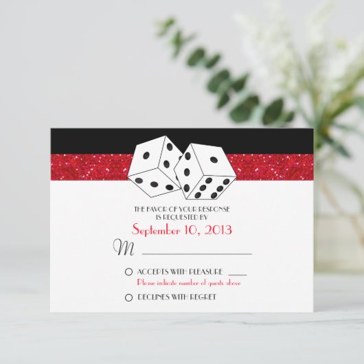 Las Vegas Dice Theme RSVP Ruby Red Faux Glitter (Staand voorkant)